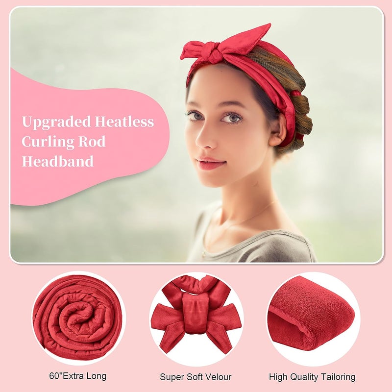 Flylipu Heatless Curling Rod Headband, Upgraded 60" Extra Long Heatless Curls Headband Soft Hair Curlers to Sleep In Hair Rollers No Heat Curls (Red) - Image 5